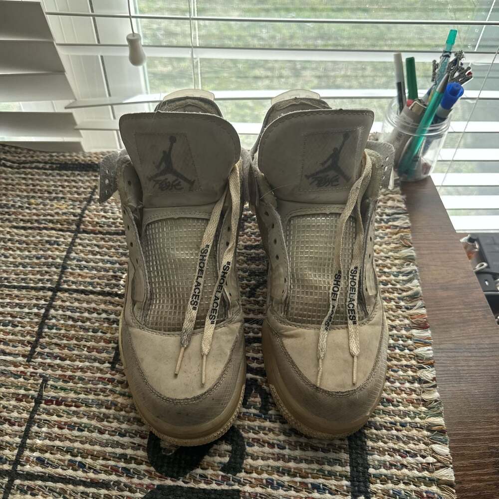 Off-White x Air Jordan 4 Sail Retro Sneakers, Size 9 - Rare Collaboration
